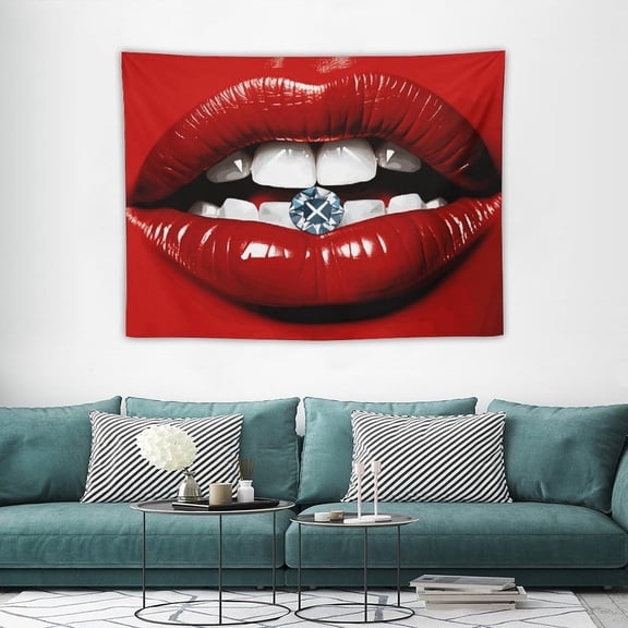 Red Lips with Diamond Wall Tapestry for Bedroom 30x40 Boho Tapestry Wall Hanging, 3 Hangers And 2 Clips, Funny Large Tapestries for Room Aesthetic Vertical Living Room Tapestrys Home Decor