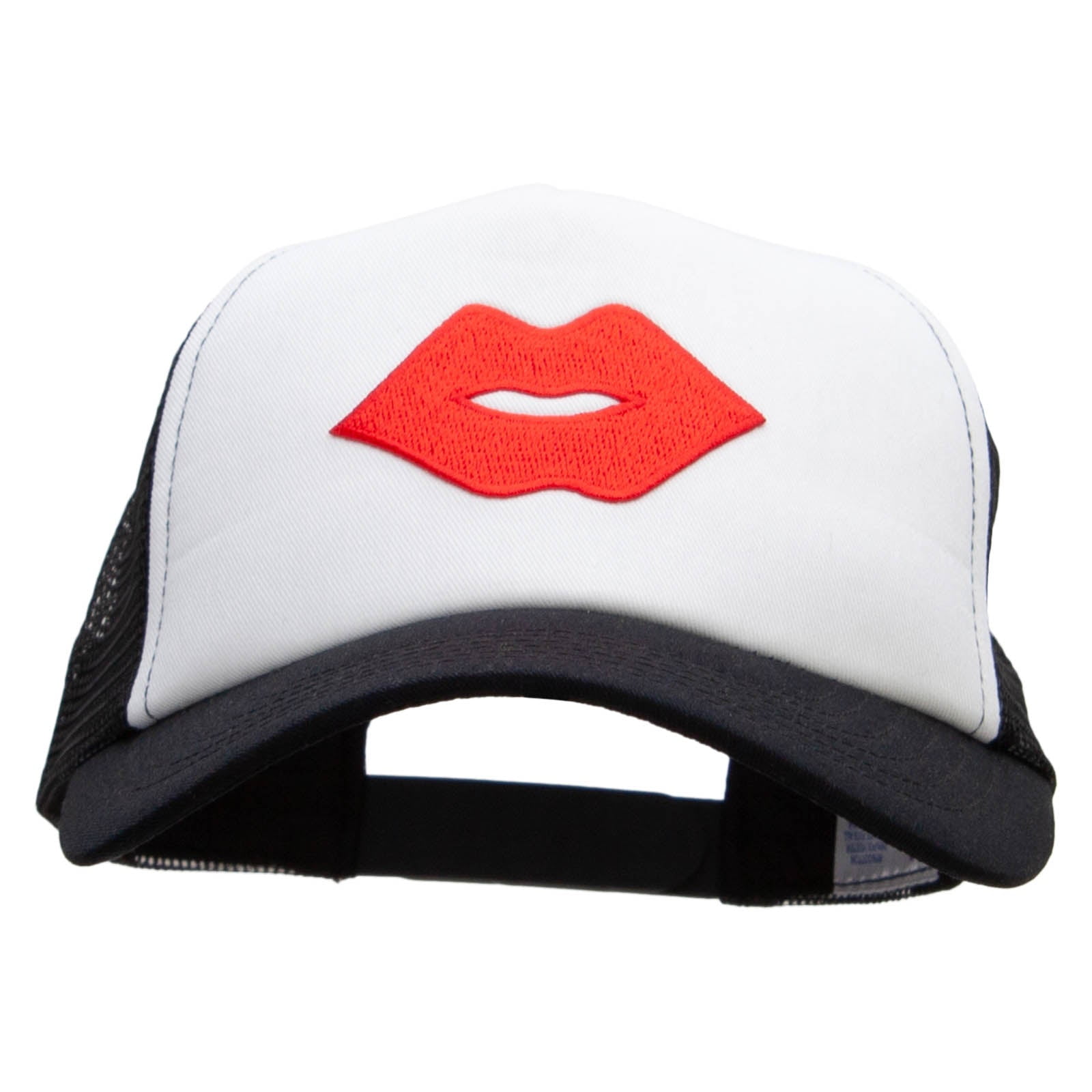 帽子 Red lips embroided trucker hat Red Lips Embroidered Patched Cotton Trucker Cap - Black OSFM