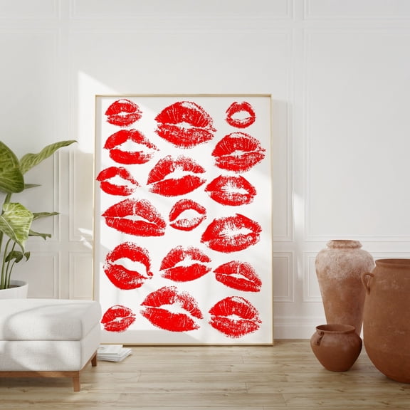 Red Lips Fashion Makeup Wall Art, Unframed Paper Print Size 8x12