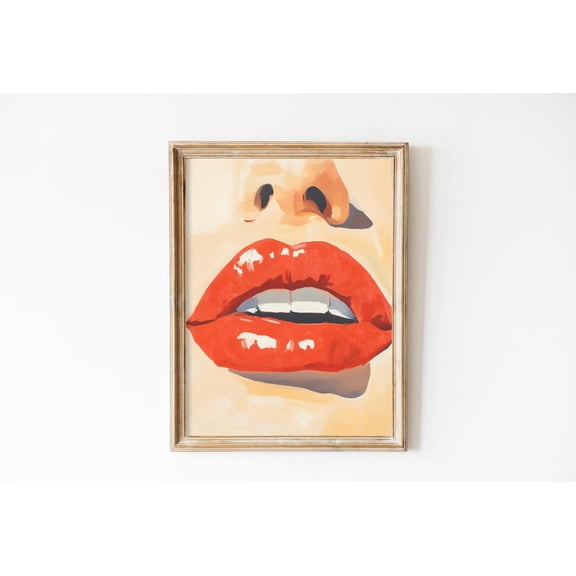 Red Lips Glossy Sensual Home Wall Decoration, Unframed Paper Poster 8x10in