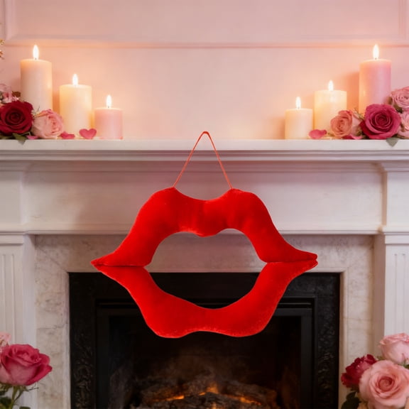 Red Lips Hanging Decor, Valentine's Day Party Decoration, Fabric Kisses Wall Hanging, Romantic Bold Red Cloth Lips Ornament for Home Door Window Bedroom Living Room Festival Decor
