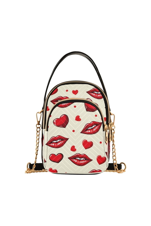 Red Lips Heart Shaped Pattern Women's Crossbody Handbags Leather Crossbody Bags Fanny Pack Chest Bag for Travel