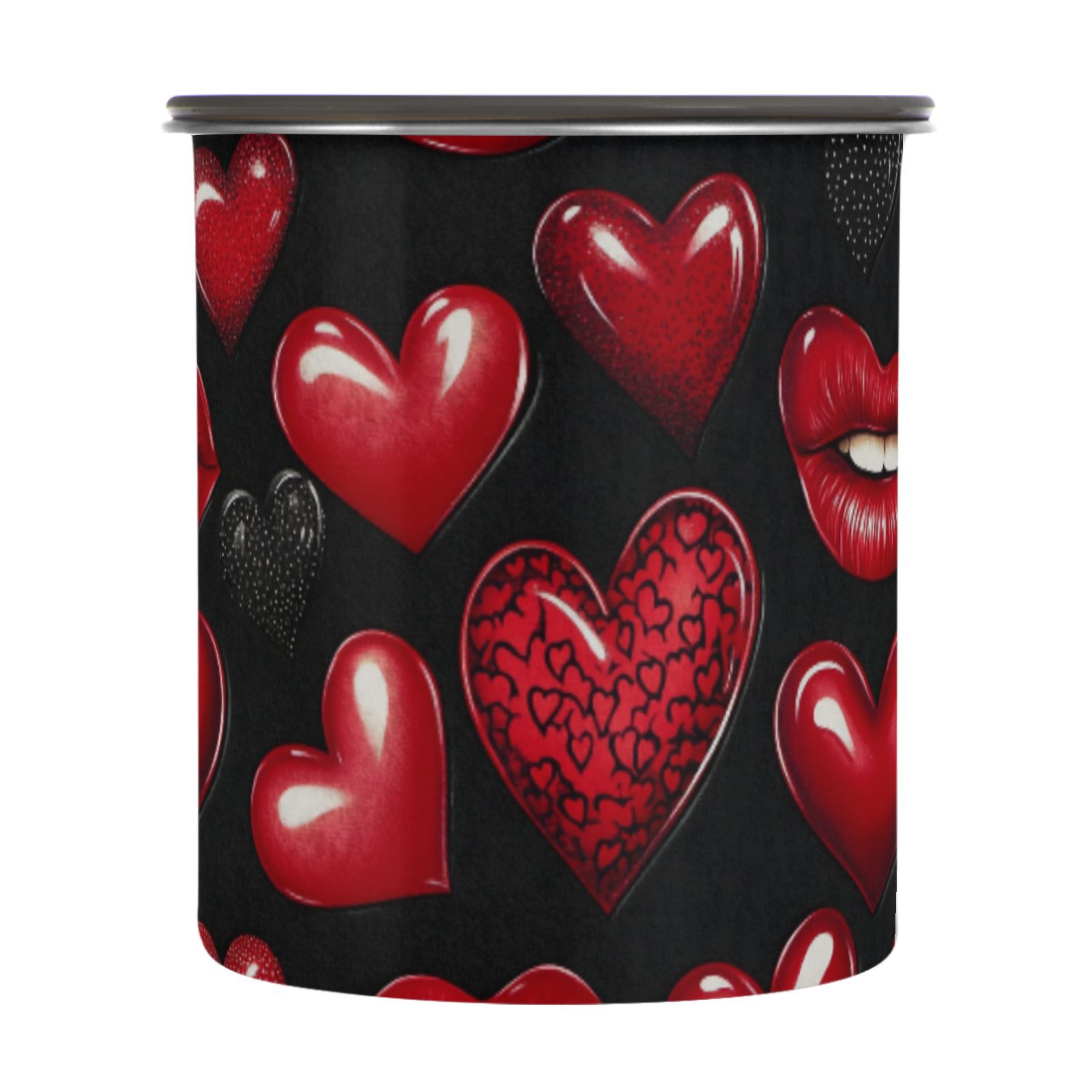 Red Lips Hearts Airtight Coffee Bean Canister 30oz Food Storage Containers with Lids For Gournd, Tea, Sugar, Flour, Rice, Cereal, Candy Cookie Jar