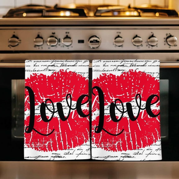 Red Lips Kitchen Towels Set of 1, Modern Romantic Abstract Retro Aesthetic Art Absorbent Dish Towels for Kitchen, Microfiber Hand Towel, Quick Drying Tea Towel for Cleaning Decorative Dishcloths