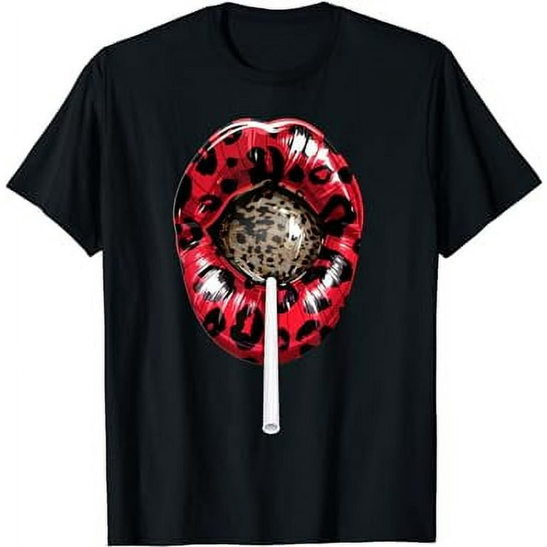 Red Lips Leopard Print Tongue T-Shirt Cheetah Animal Print T