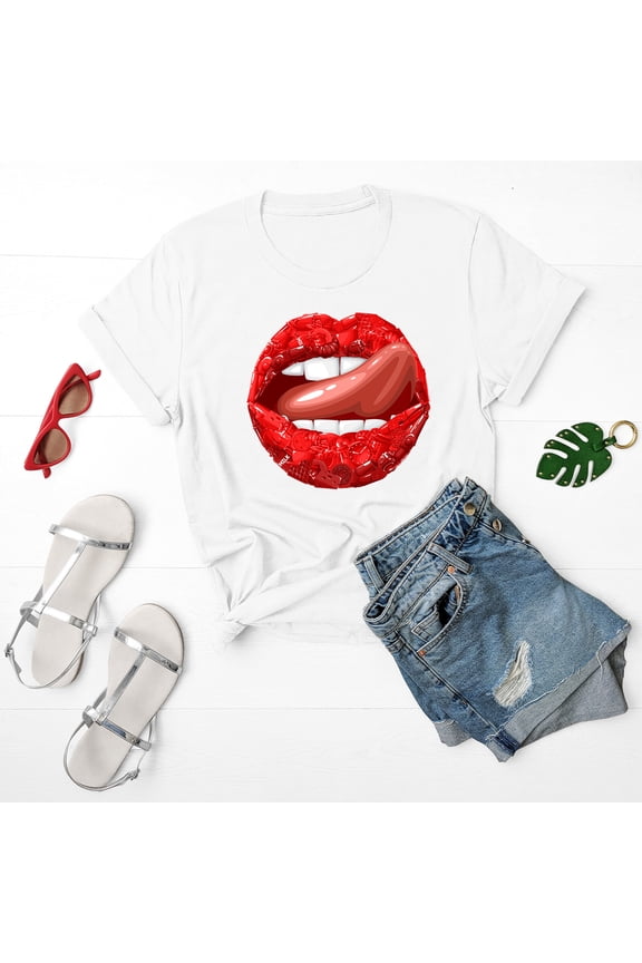 Red Lips Licking Womens T-Shirt Baggy Fit Short Sleeve Slogan T-Shirt All Size S-5XL