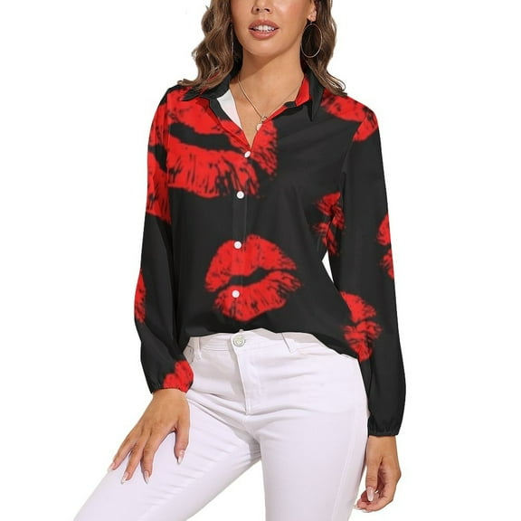 Red Lips Long Sleeve Blouse Woman Streetwear Casual Shirts Summer Oversize Woman Streetwear Clothing Birthday Present