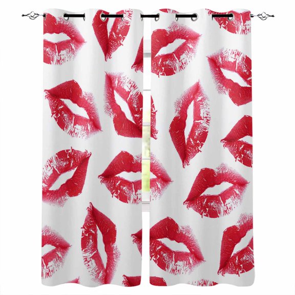 Red Lips Love Blackout Curtains for Bedroom Living Room Darkening Curtains 63 Inches Long Vintage Valentine's Day Window Curtain 2 Panels Set Thermal Insulated Window Treatment Grommet Drapes 42"x63"
