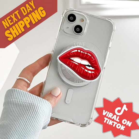 Red Lips MagSafe Phone Grip Pink Heart Magnetic Kawaii Valentines Phone Holder, Gift for Lovers
