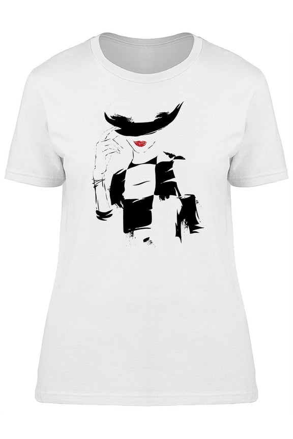 Red Lips Modern Girl T-Shirt Women -Image by Shutterstock, Female Small