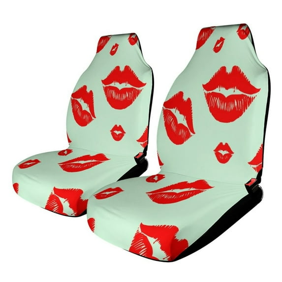 Red Lips Pattern Car Seat Cover 2 Piece Set Saddle Blanket Carseat Universal Fit for Vehicle Sedan SUV