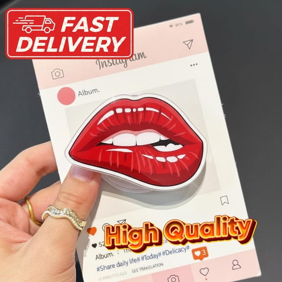 Red Lips Phone Grip Kisses for Valentine's Day, High-Quality Phone Stand, Cute Lip Design, Fun Phone Accessory for Her