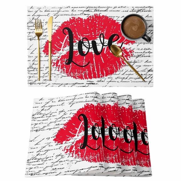 Red Lips Placemats Set of 4 Modern Romantic Abstract Retro Aesthetic Art Place Mats Indoor Wipeable Table Mats Washable Cloth Dining Table Placemats for Kitchen Holiday Party Home Decor 13x19 Inch