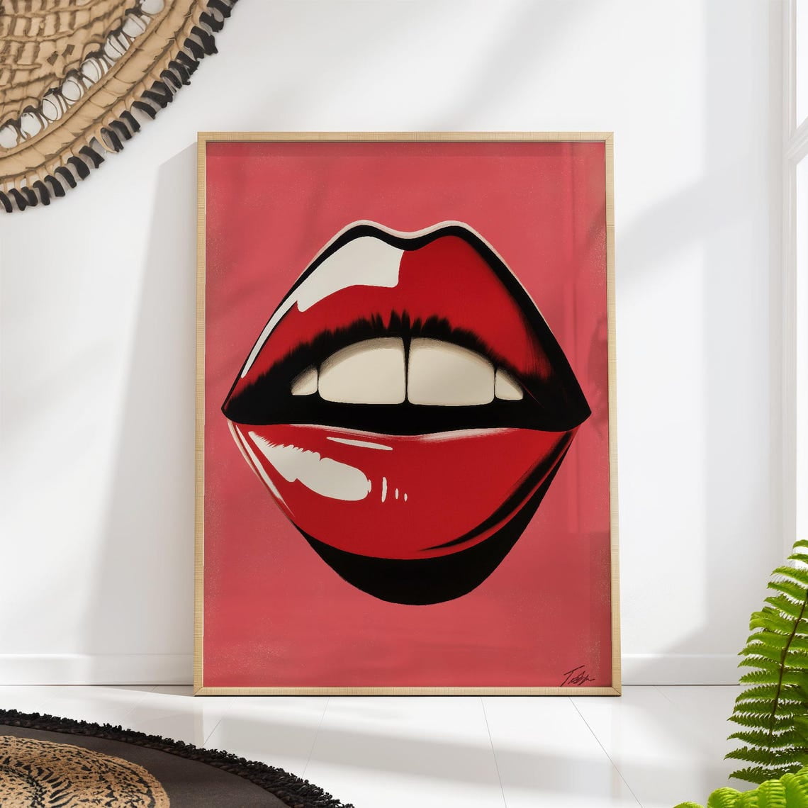 Red Lips Pop Art Print, Fashion Wall Decor, Glossy Lips Poster, Retro ...