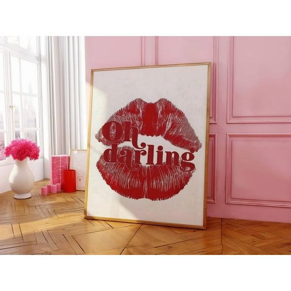 Red Lips Poster: Oh Darling Modern Wall Art, Unframed Canvas Size 24x36