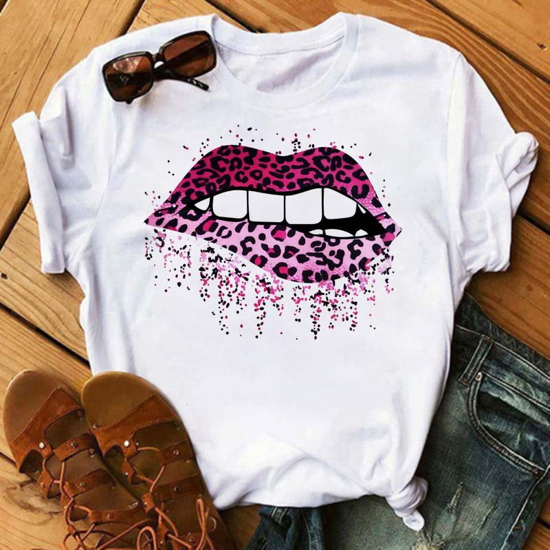 Red Lips Printed T Shirt Harajuku Short Sleeves T Shirt Women Lip Funny
