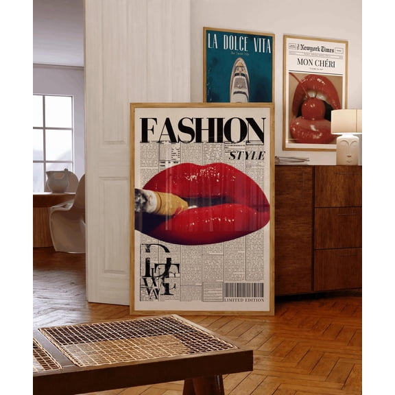 Red Lips Retro Fashion Wall Art Unframed Paper Print