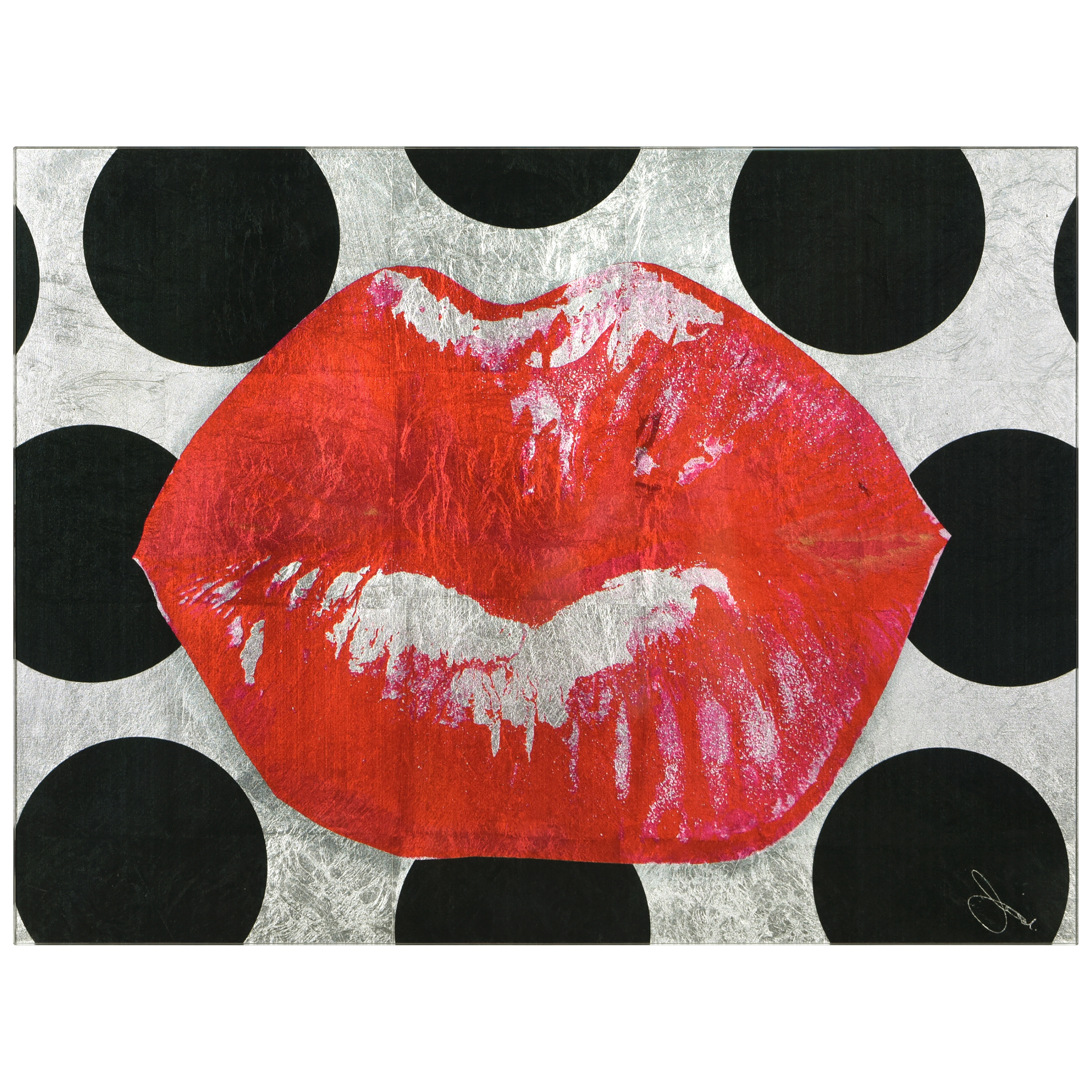 "Red Lips" Reverse Printed Tempered Glass with Silver Leaf