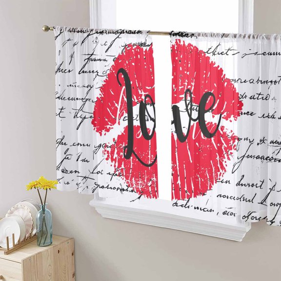 Red Lips Sheer Curtains 54 Inches Length 2 Panels Set, Window Sheer Curtains for Living Room/Bedroom, Modern Romantic Abstract Retro Aesthetic Art Light Filtering Rod Pocket Curtain 52'' x 54'' x 2
