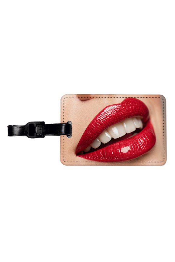 Red Lips Smile Faux Leather Travel Luggage Tag
