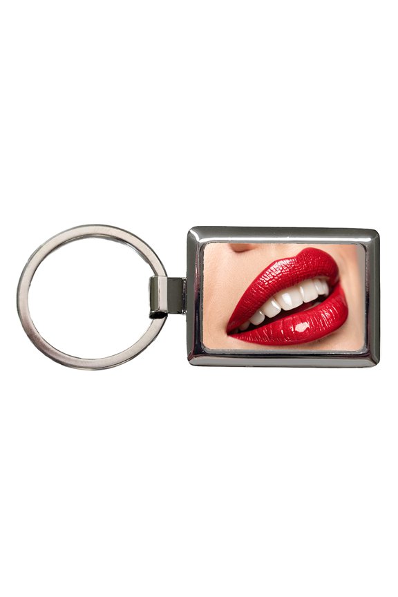 Red Lips Smile Metal Rectangle Keychain