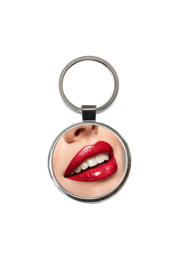 Red Lips Smile Metal Round Keychain