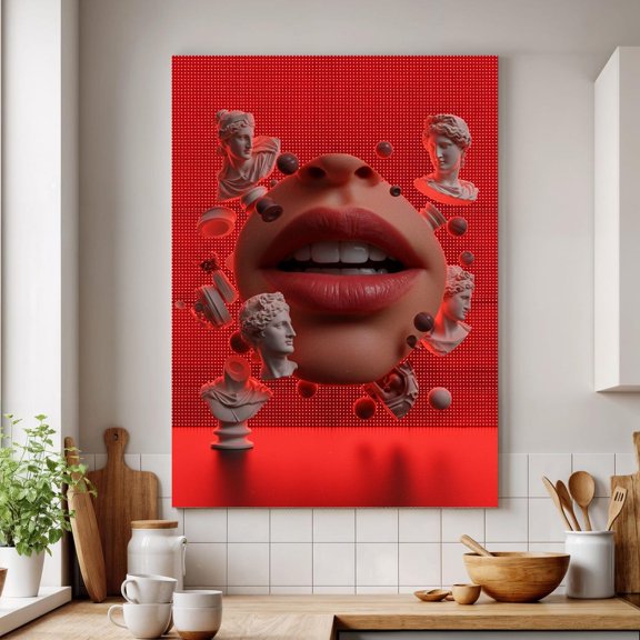 Red Lips Surreal Bust Wall Art Print, Unframed Paper Poster 8x10in