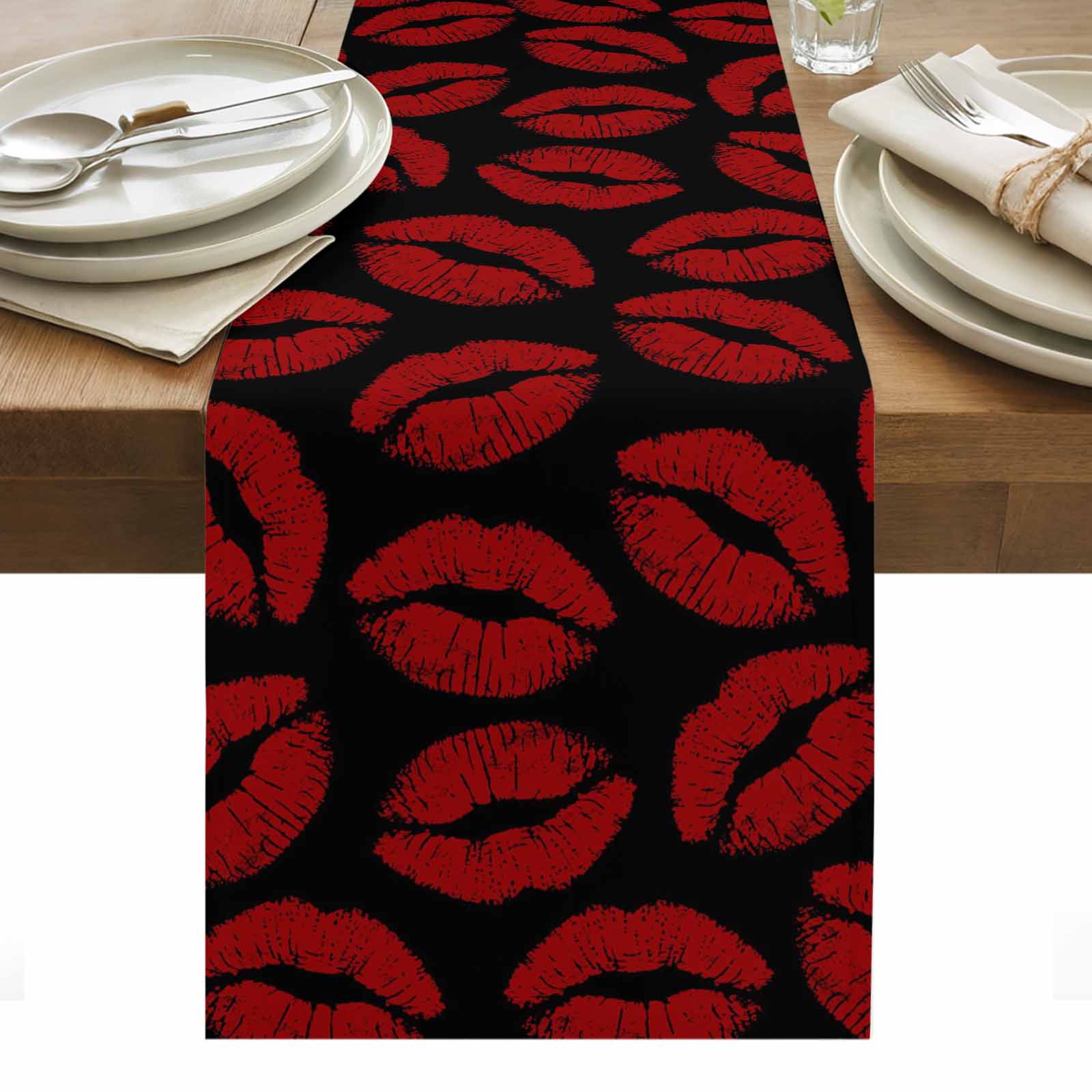 Restaurant Rack Table Runner Red Lips Table Runner - 72 Inch Long, Kitchen Dining Table Runner ...