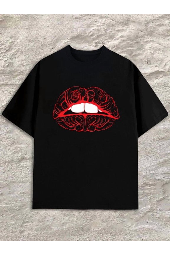 Red Lips Tee Men black Refreshing and lightweight, perfect for summer sports and leisure wear Original Unisex Shirt Graphic Tee tshirts Trendy Unisex Shirt Graphic tshirts