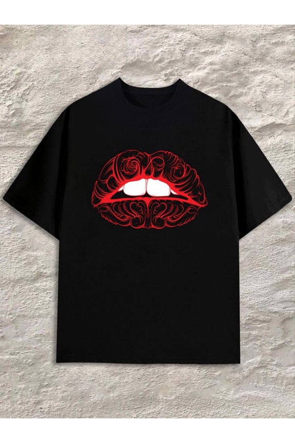 Greenink Red Lips Tee Men black Refreshing and lightweight, perfect for summer sports and leisure wear Original Unisex Shirt Graphic Tee tshirts Trendy Unisex Shirt Gra