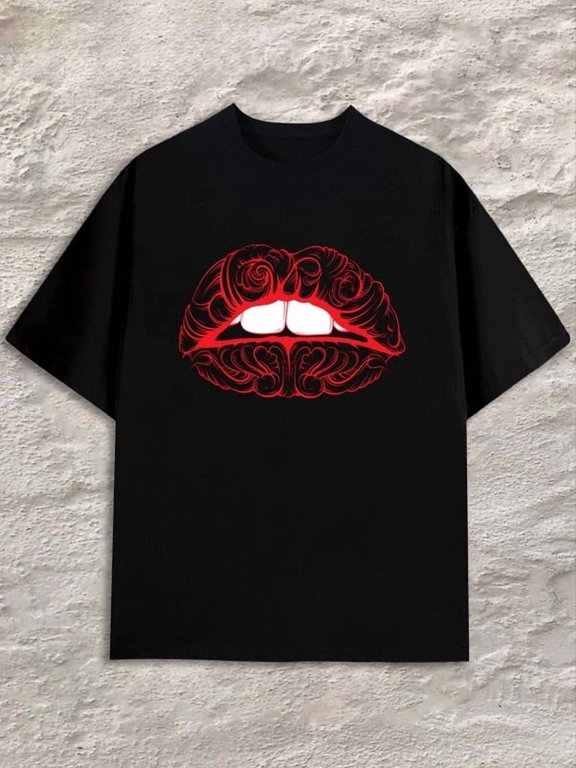 Greenink Red Lips Tee Men black Refreshing and lightweight, perfect for summer sports and leisure wear Original Unisex Shirt Graphic Tee tshirts Trendy Unisex Shirt Gra