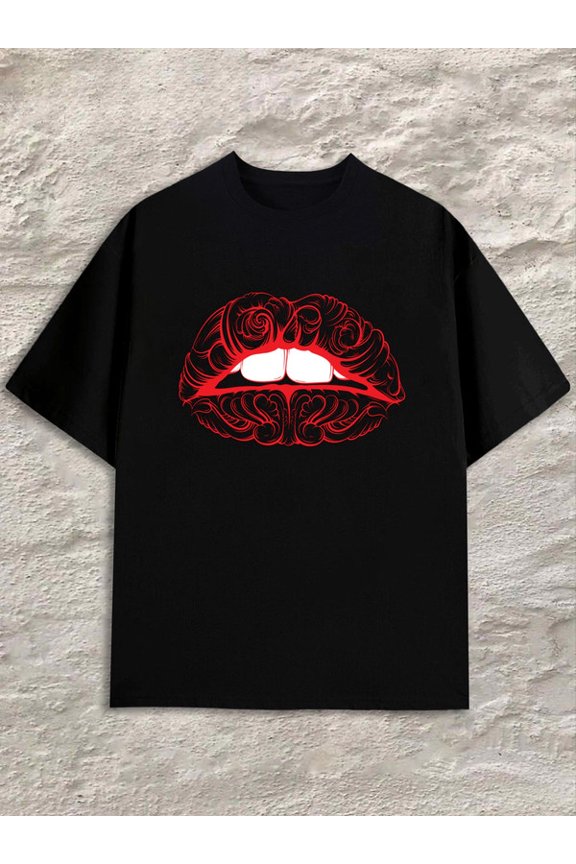 Red Lips Tee Men black Refreshing and lightweight, perfect for summer sports and leisure wear Original Unisex Shirt Graphic Tee tshirts Trendy Unisex Shirt Graphic tshirts