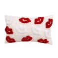 thumbnail image 1 of Red Lips Throw Pillow, White Fluffy Textured, Decorative Cushion, Valentine's Romance Theme for Couch Sofa Home Decor Gift (12X20 Inch), 1 of 6