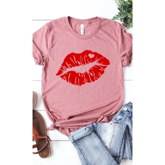 Red Lips Valentines Graphic Tee T-Shirt