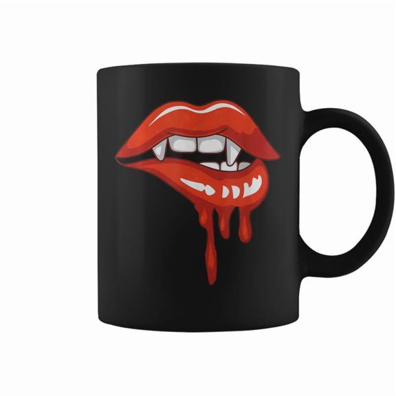 Red Lips Vampire Fangs Th Bite Dracula Halloween Coffee Mugs