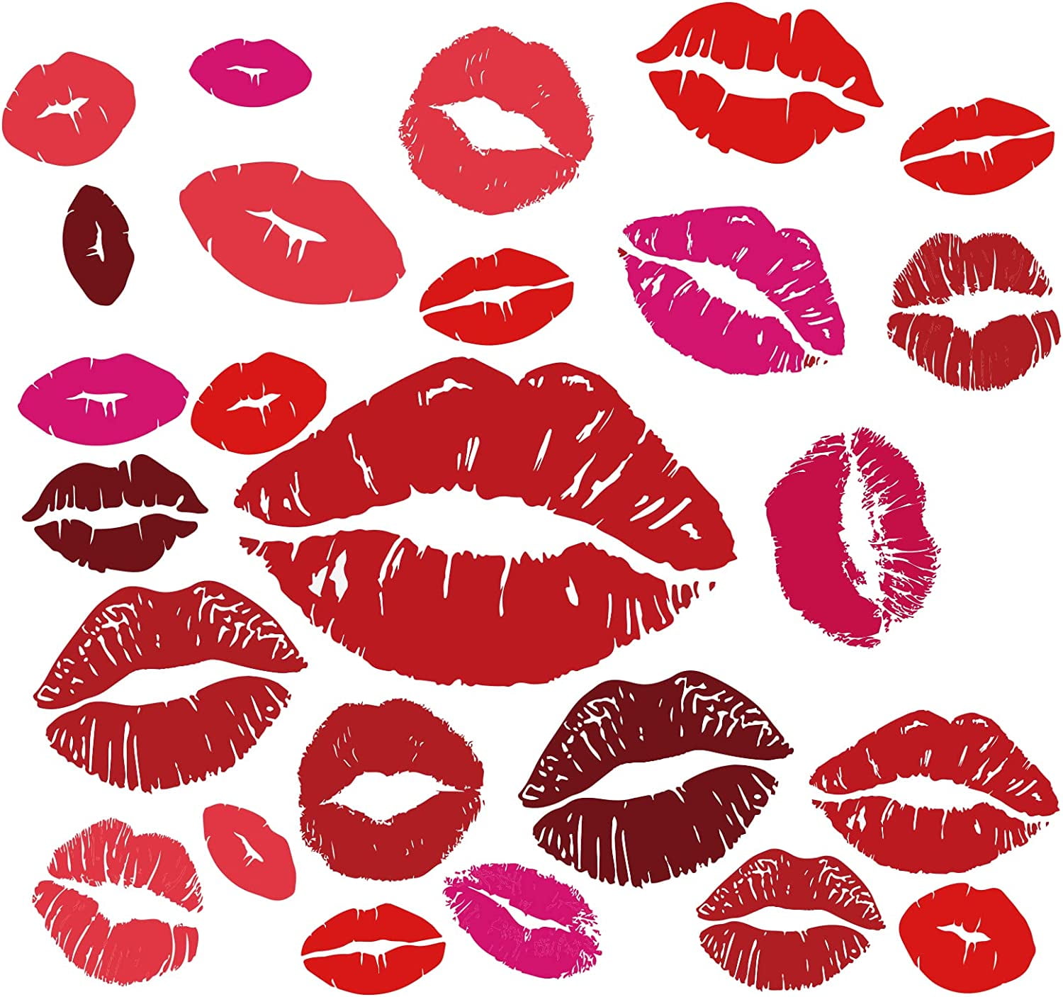 Red Lips Wall Stickers 25PCS Large Size Kisses Stickers Self-Adhesive Vinyl Wall Art Decals Valentine's Day Trendy