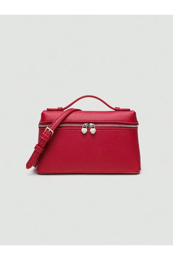 Red Litchi Texture PU Square Crossbody Bag With Top Handle And Heart