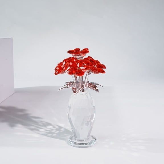 Red Little Daisy Crystal Figurine,Glass Little Daisy Gifts for Women,Crystal Little Daisy Collectible for Christmas Wedding Decor