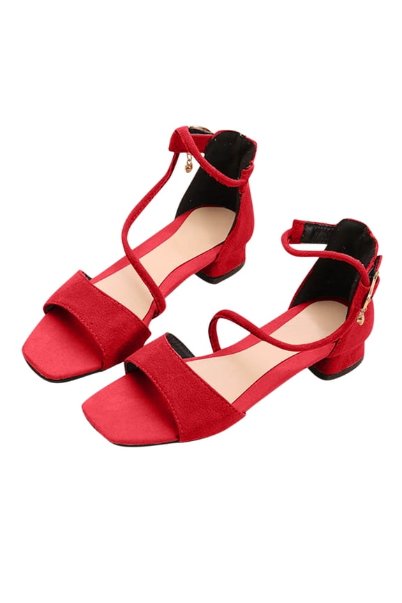 Red Little Girls Gladiator Footwear With Elevated Heels For Dance Classes And Casual Use Adjustable For Secure Fit Ages 5-16