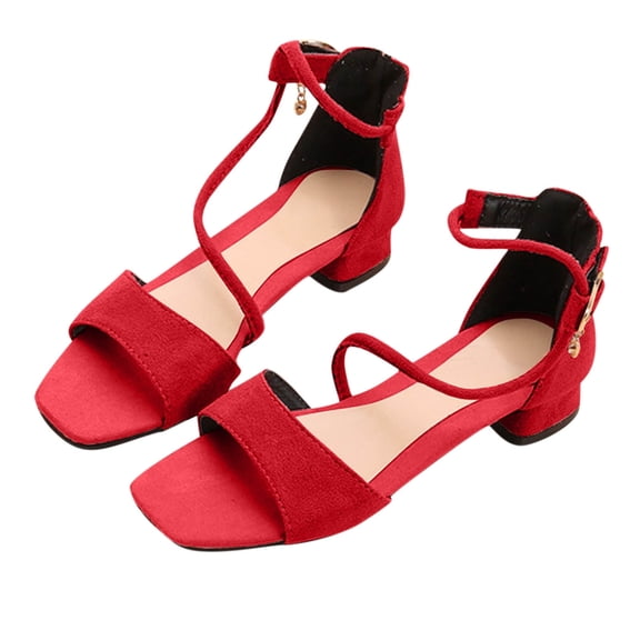 Red Little Girls Gladiator Footwear With Elevated Heels For Dance Classes And Casual Use Adjustable For Secure Fit Ages 5-16