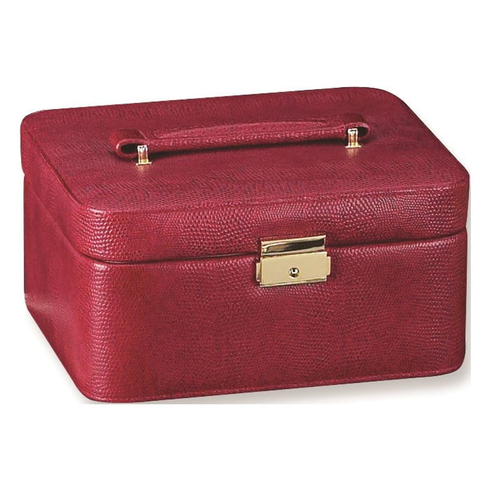 Red Lizard Textured Bonded Leather with Mirror and Top Handle Velour