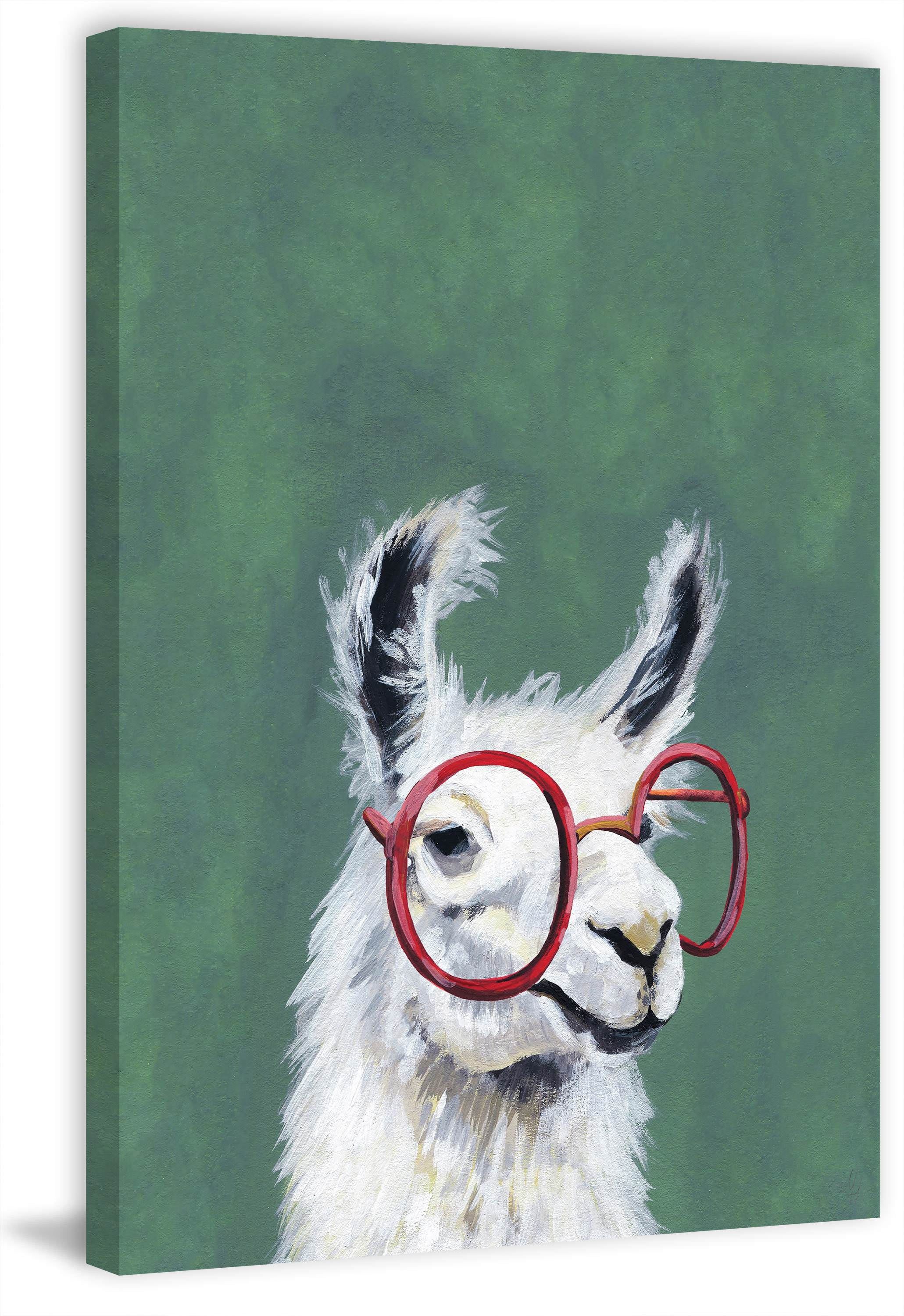 Red Llama Glasses Painting Print on Wrapped Canvas