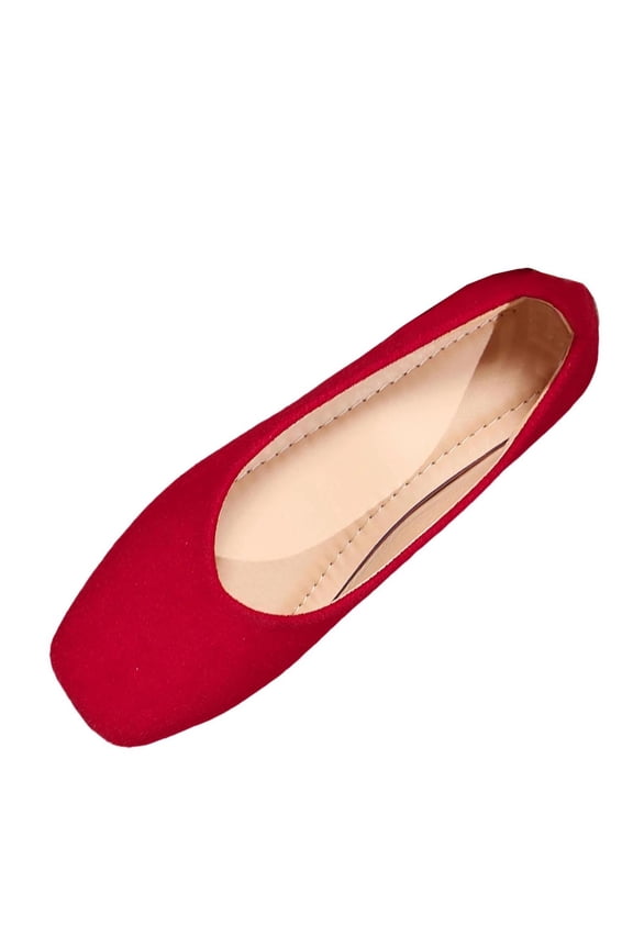 Red Loafers Women Casual Solid Color Round Toe Slip On Flat Shoes Soft Fabric Flexible Sole Indoor Outdoor Wear Footbed Length 10.43 Inches