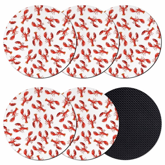 Red Lobster Coasters Set of 6, Absorbent Coasters for Drinks, Summer Ocean Animal Minimalist Art Coaster for Desk Coffee Table Protection, Home Decor House Warming Gifts 4"