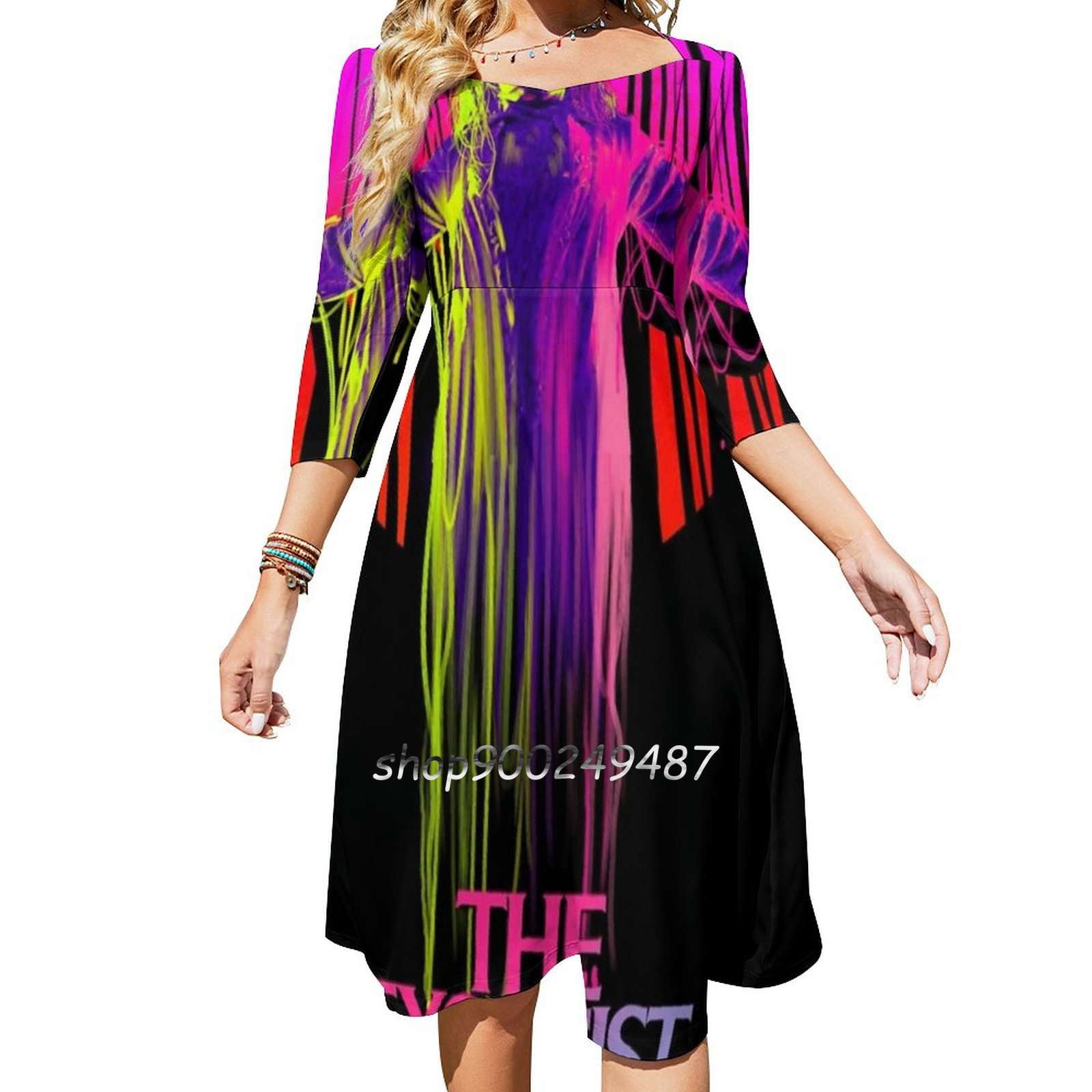 Red Lobster Flare Dress Square Neck Dress Elegant Female Fashion