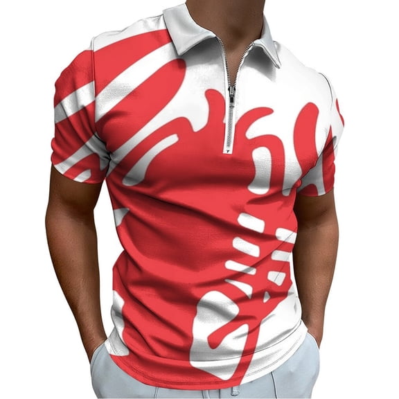 Red Lobster Flare Men Zipper T-shirt Summer Casual Short Sleeve T-shirt Top