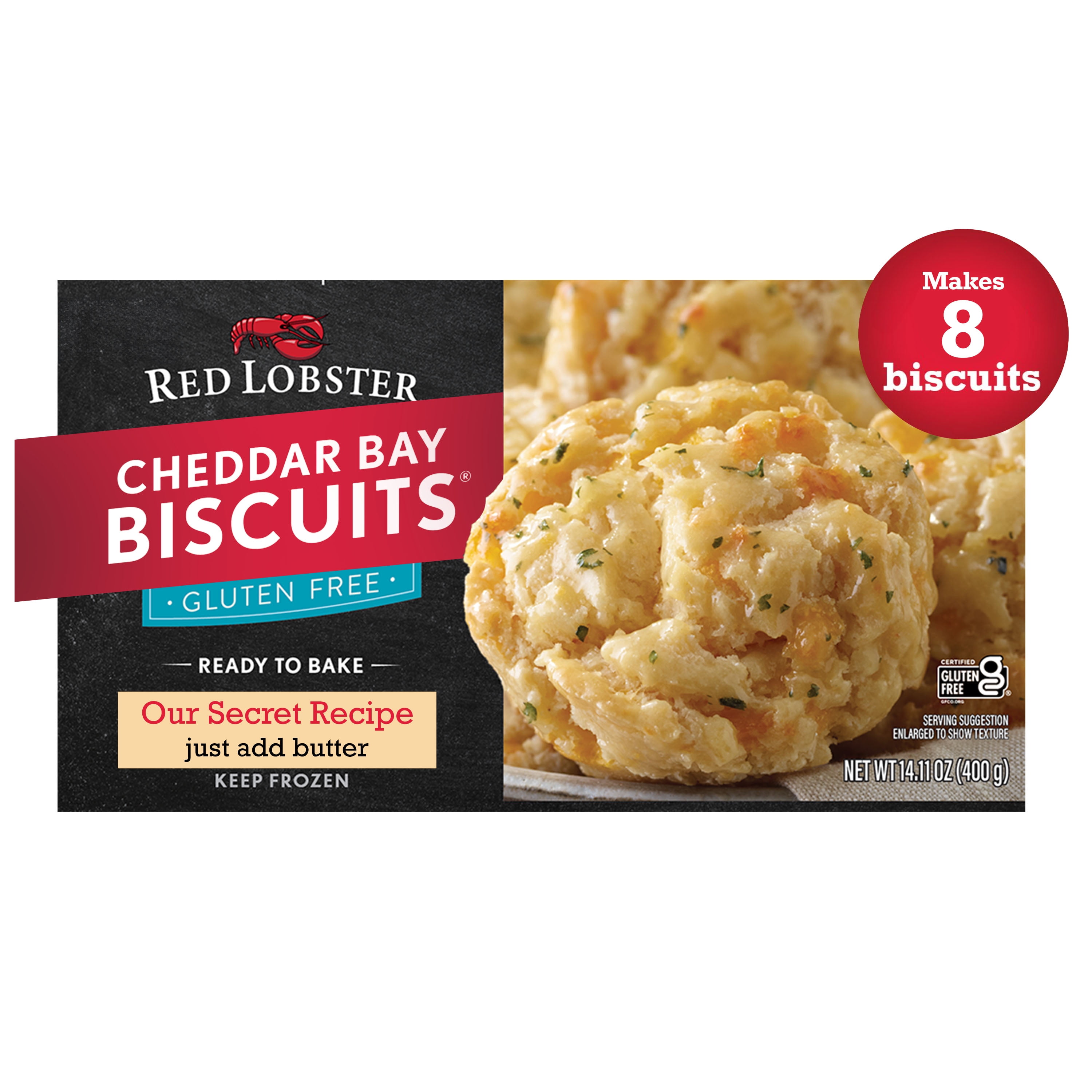 Red Lobster Frozen Gluten Free Cheddar Bay Biscuits, Ready to Bake Cheddar Bay Frozen Biscuits, 8 Count, 14.11 Oz Box