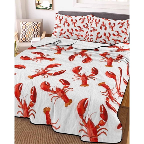 Red Lobster King Size Down Alternative Comforter, Lightweight Comforter Quilt Bedding Set with Pillow Shams Summer Ocean Animal Minimalist Art All Seasons Bed Comforter Duvet Insert 96"x106"