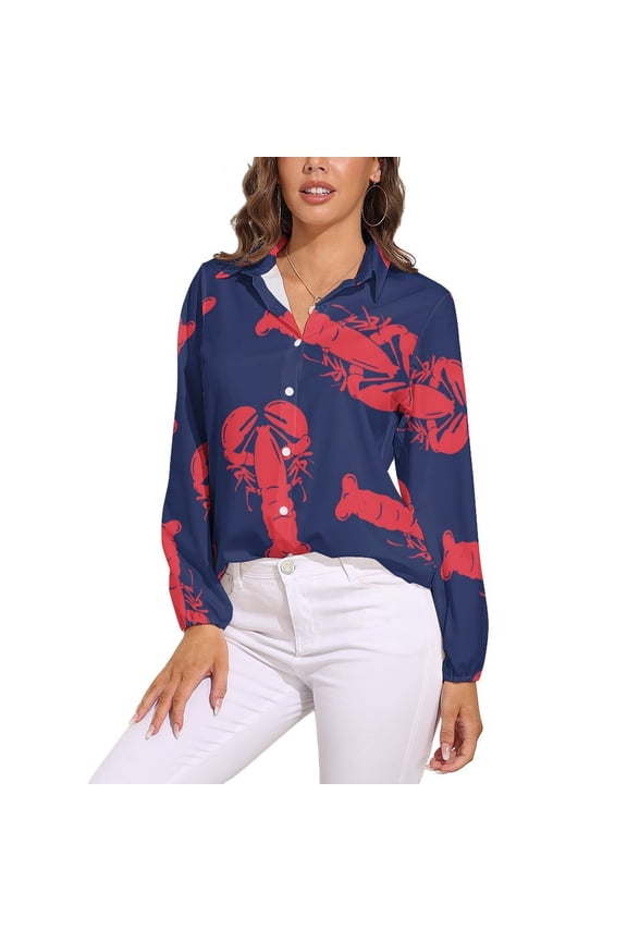 Red Lobster Long Sleeve Blouse Woman Streetwear Casual Shirts Summer Oversize Woman Streetwear Clothing Birthday Present