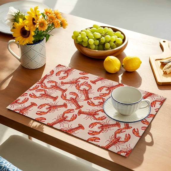 Red Lobster Placemats Set of 1, Summer Crawfish Ocean Animal Minimalist Art Retro Non-Slip Place Mats Washable Table Mats for Kitchen Dining Table Decorations Indoor/Outdoor